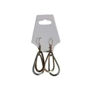 Gold and Silver Toned Metal Double Teardrop Interlocked Drop Style Earrings